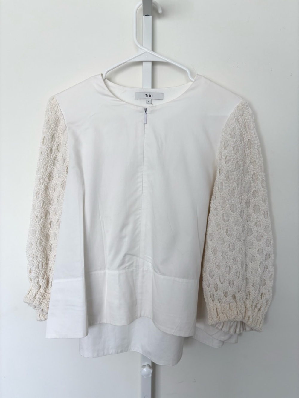 Tibi Lace Sleeve Blouse Ivory Balloon Sleeve Crochet Top Sz 4